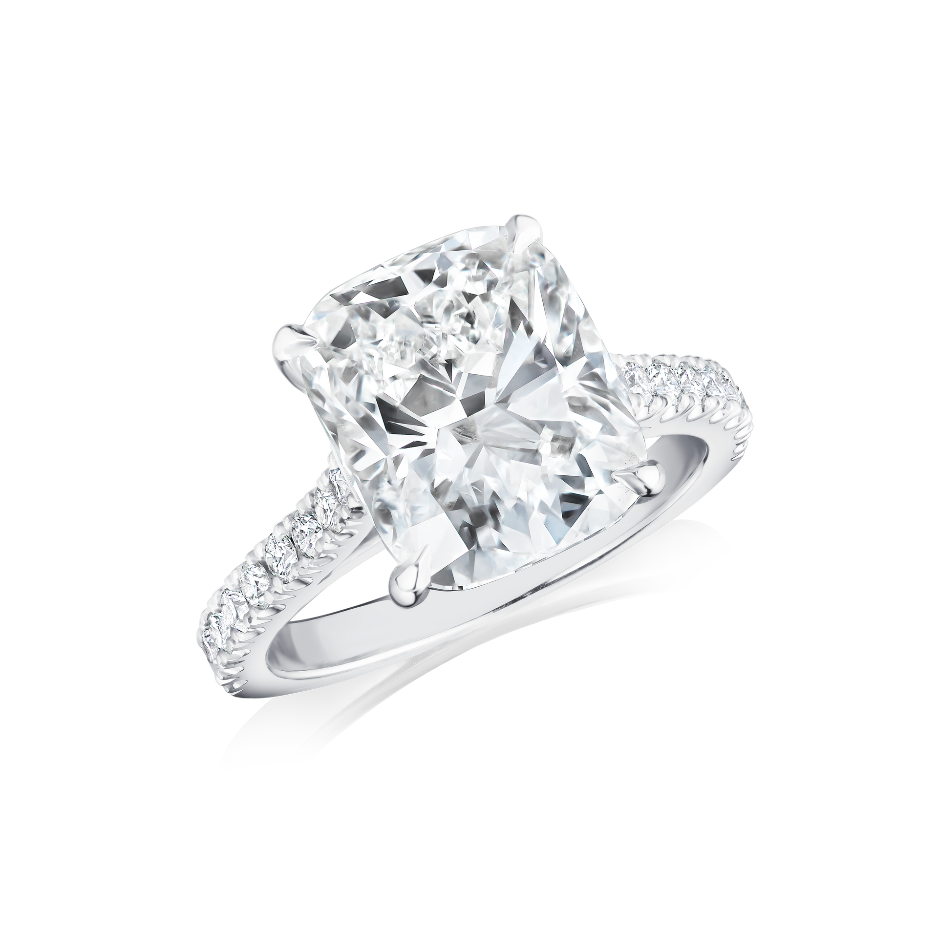 Cushion Cut Diamond Ring With Diamond Set Shoulders G Collins & Sons