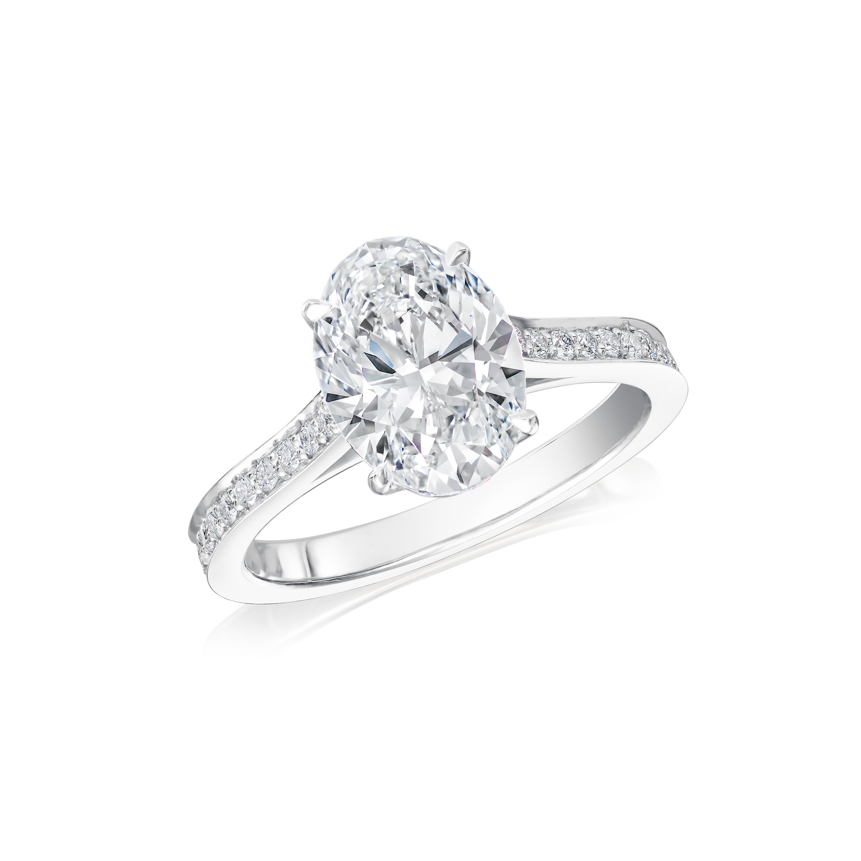 Oval Diamond Engagement Ring With Diamond Set Shoulders