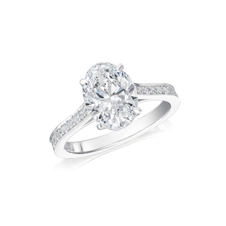 Oval Diamond Engagement Ring With Diamond Set Shoulders