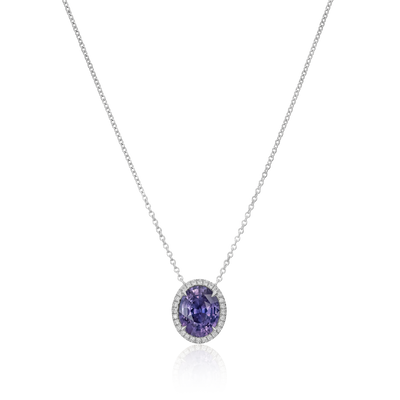 4.40cts Purple Sapphire and Diamond Cluster Pendant