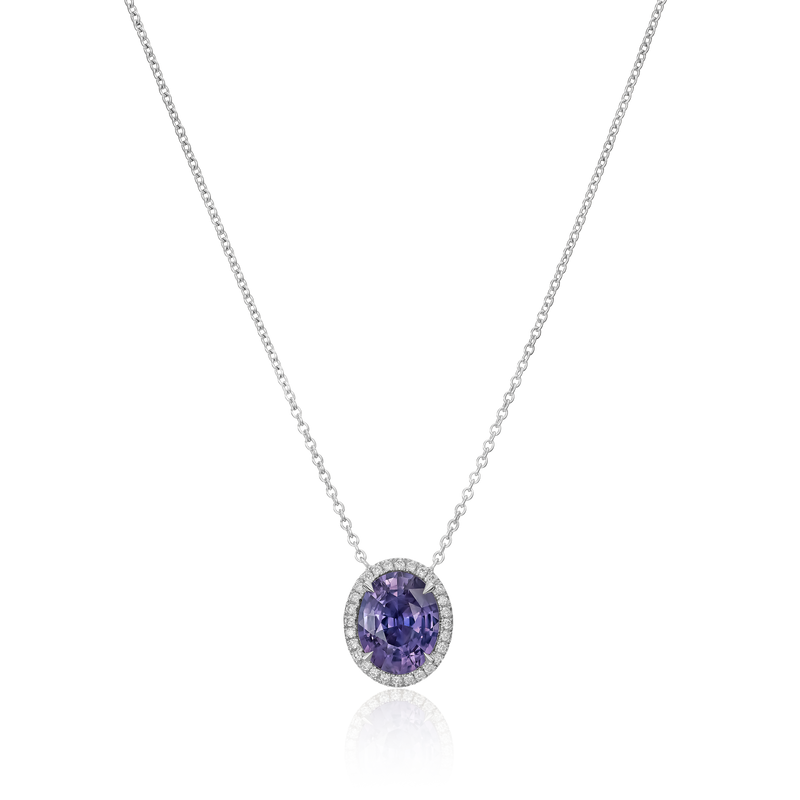 4.40cts Purple Sapphire and Diamond Cluster Pendant