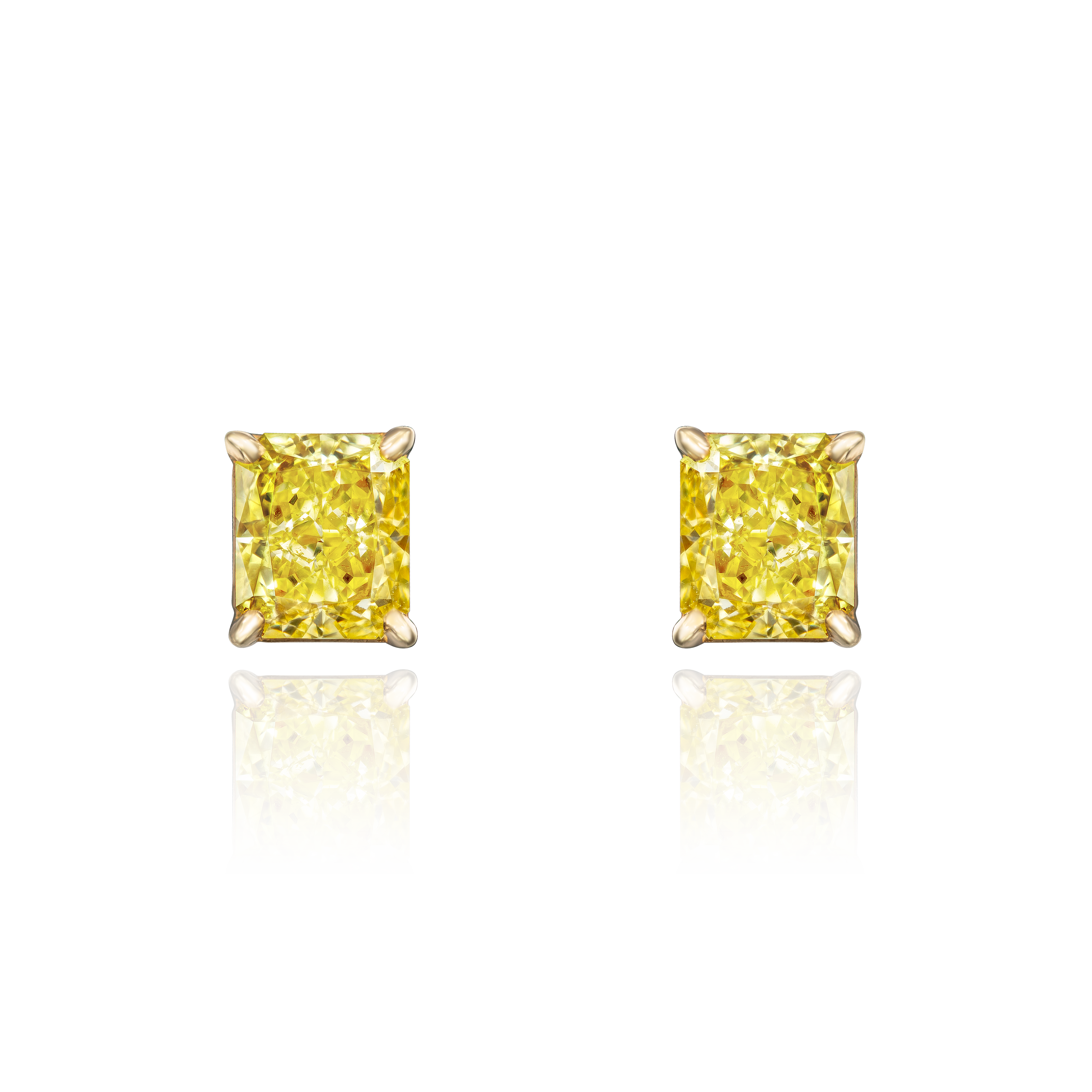 1.06cts Natural Fancy Intense Yellow Radiant Cut Yellow Diamond Studs