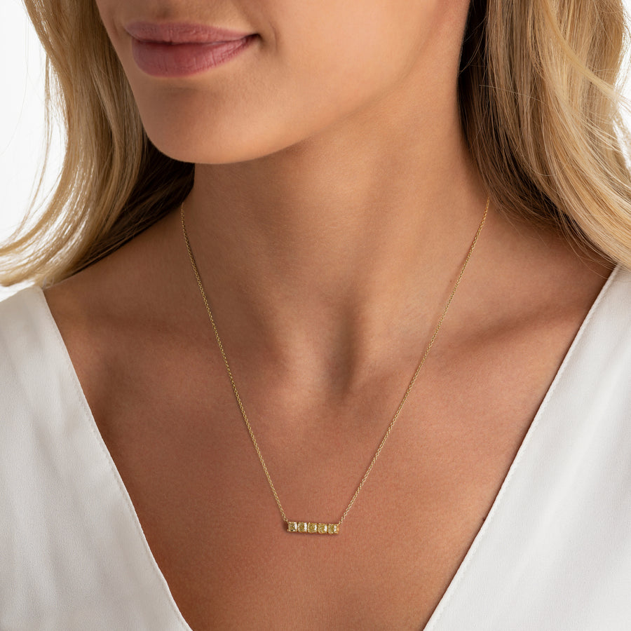 Five Stone Yellow Diamond Gold Bar Pendant