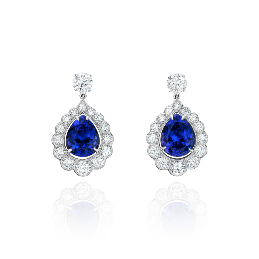 18ct White Gold Tanzanite and Diamond Drop Earrings