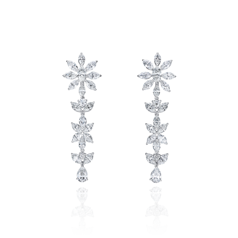 11.60cts Mixed Cut Diamond Flower Cluster Earrings