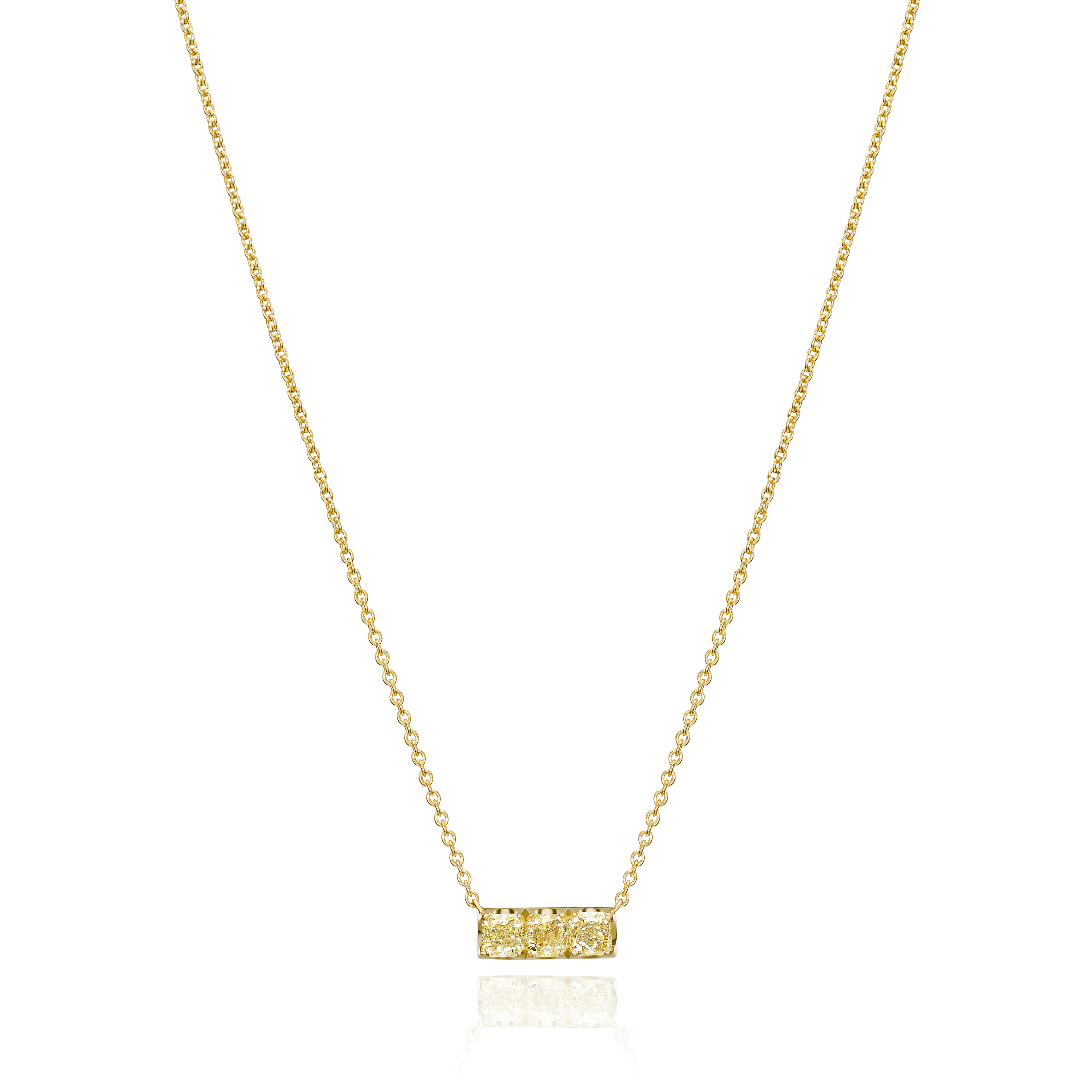 Three Stone Yellow Diamond 18ct Yellow Gold Bar Pendant