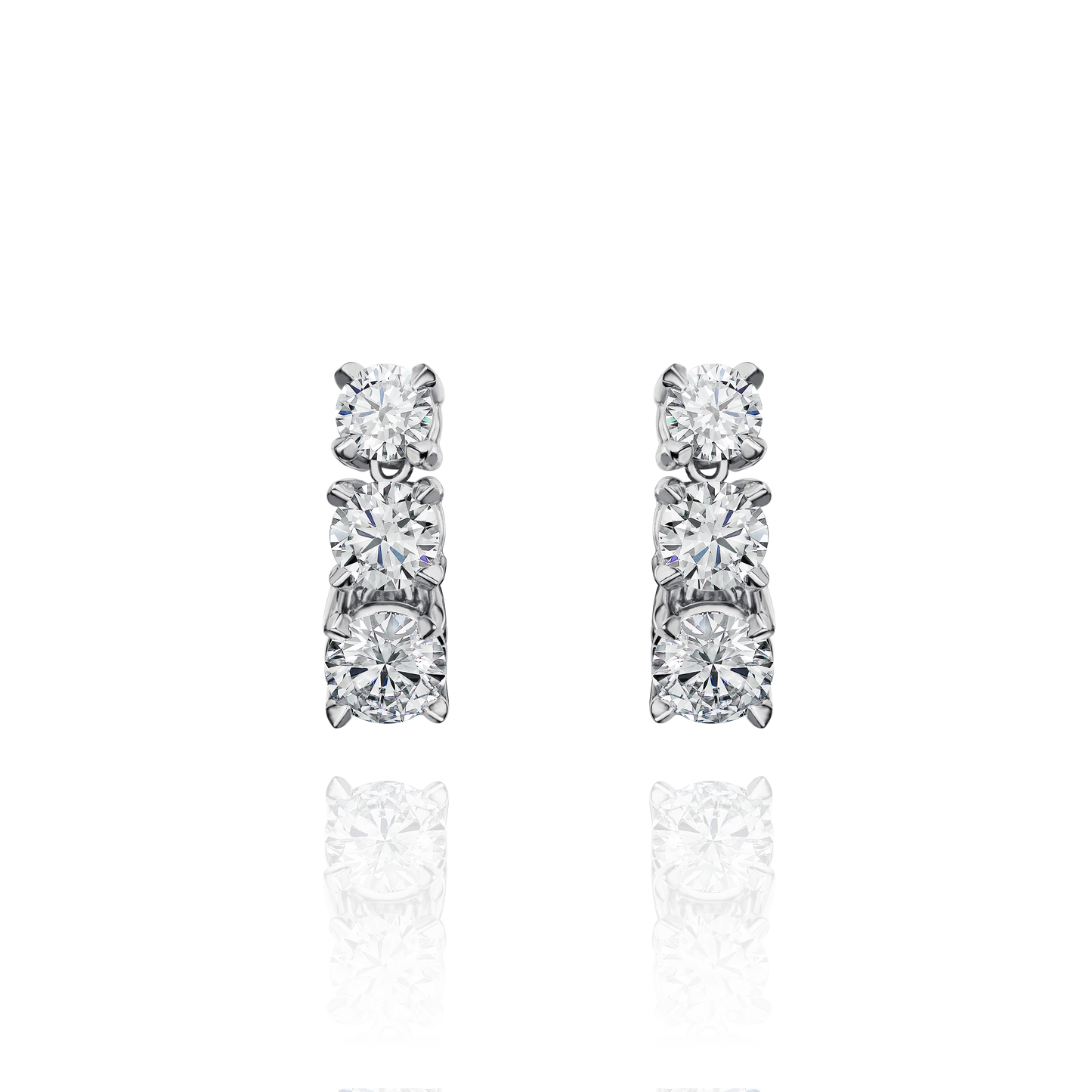 Three Stone Diamond Drop Earrings