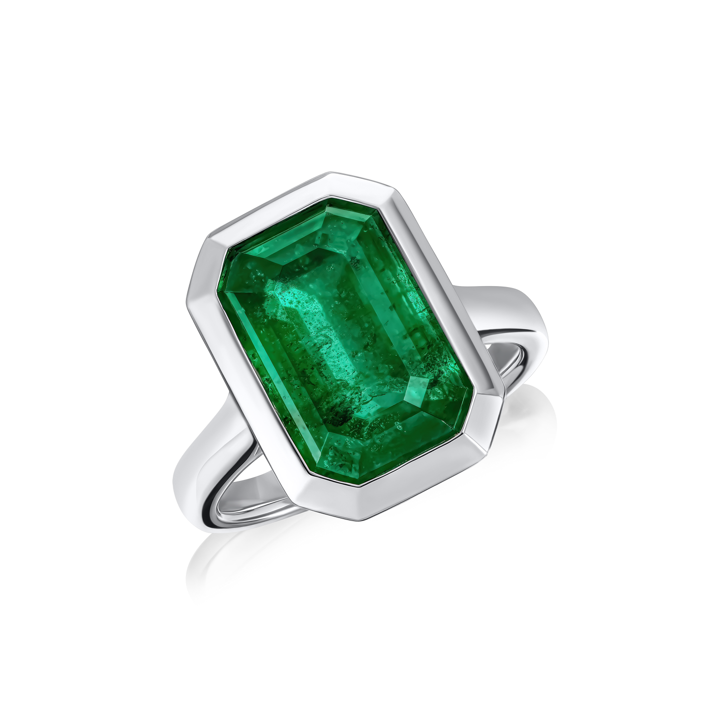 6.02cts Rubover Set Octagon Emerald Ring