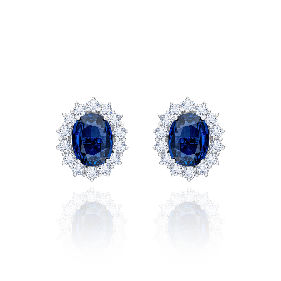 8.42cts Sapphire and Diamond Cluster Earrings