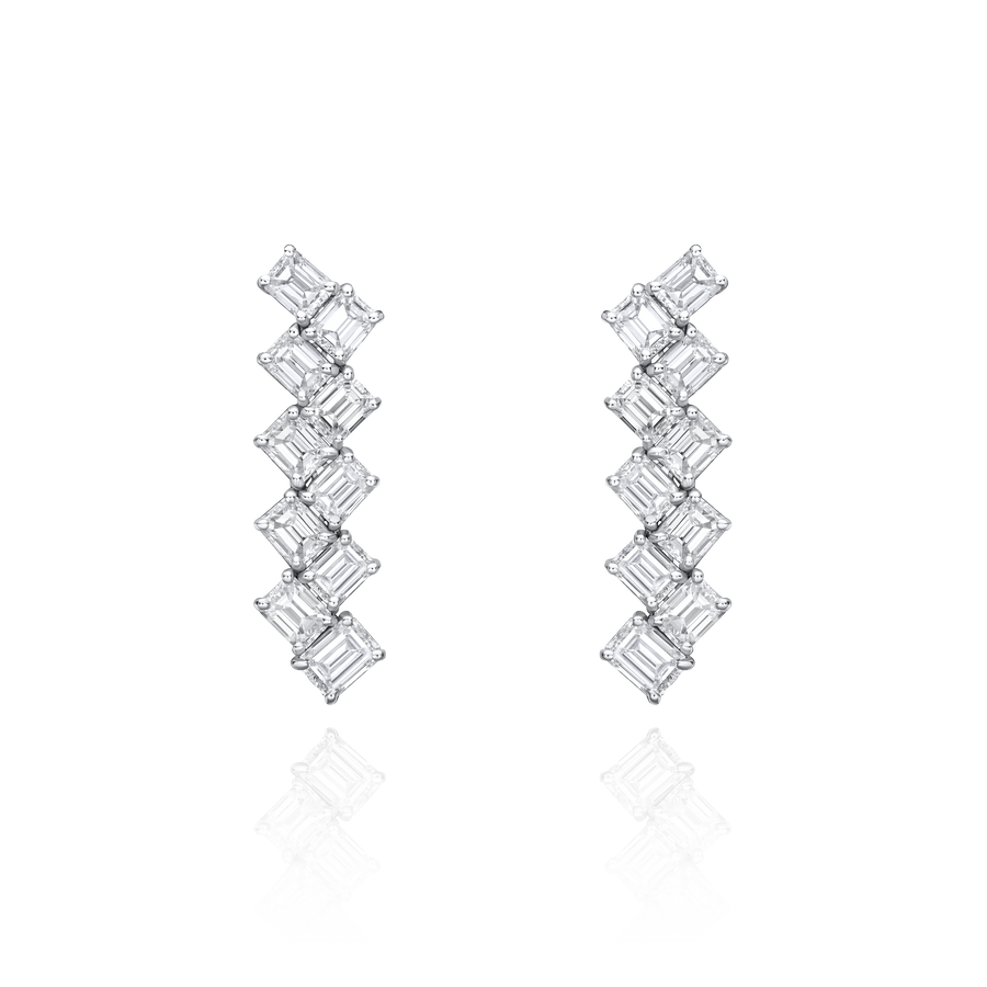 Emerald and Radiant Cut Diamond Drop Earrings