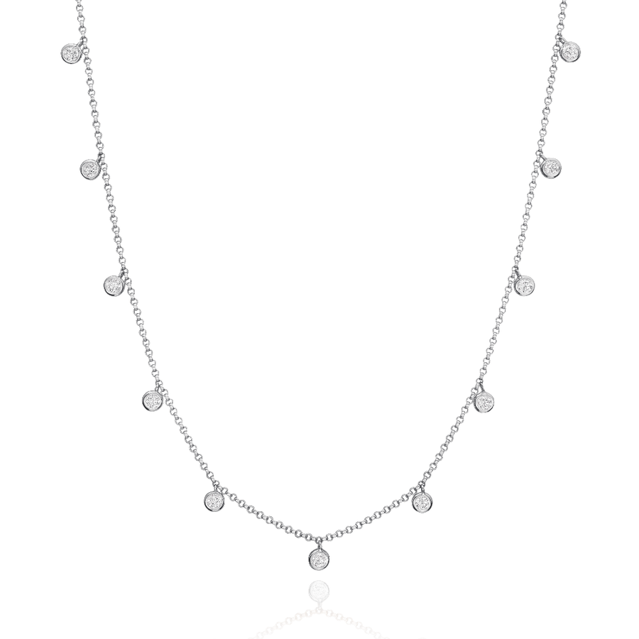 18ct White Gold Spectacle-Set Diamond Drop Chain