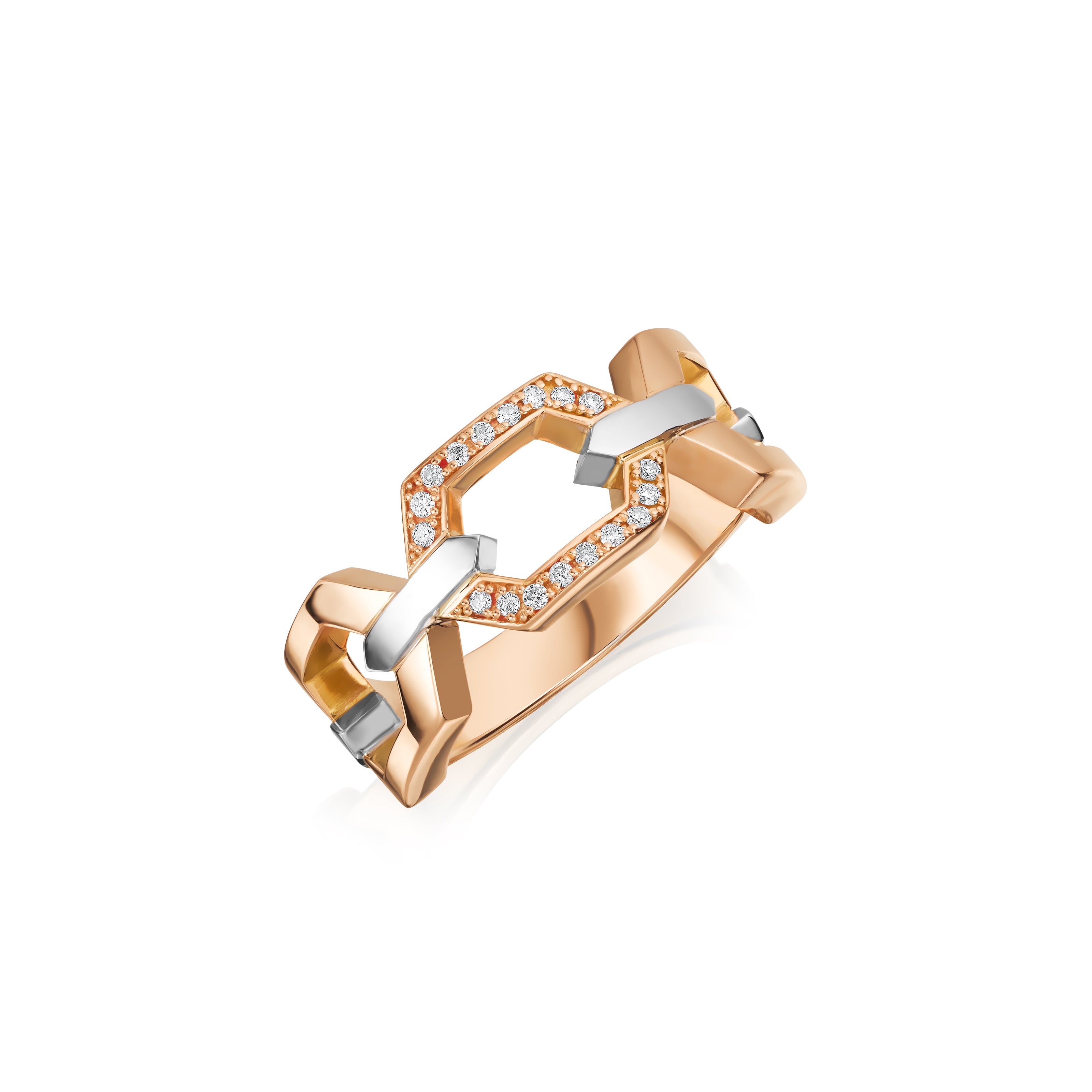 Nectar Collection 18ct Rose Gold Ring With Diamond Set Link