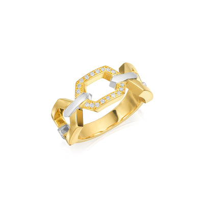 Nectar Yellow Gold Ring With Diamond Set Link