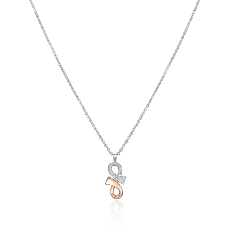 Half Diamond Set Rose and White Gold Infinity Pendant