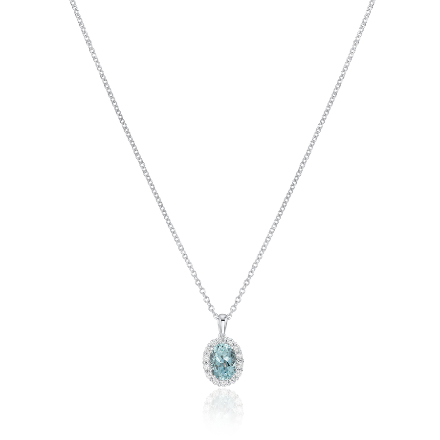 1.20cts Oval Aquamarine and Diamond Cluster Pendant