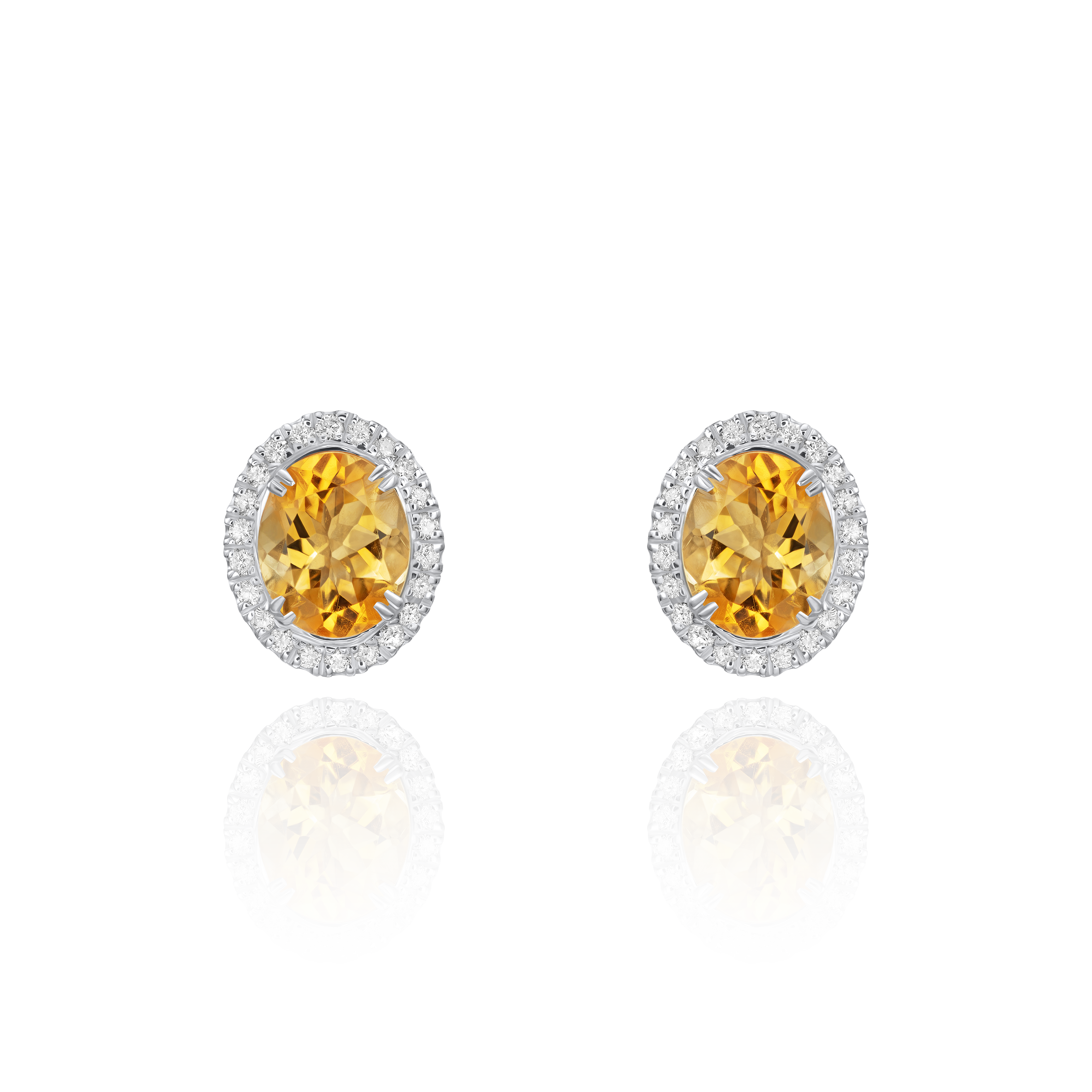 6.18cts Platinum Oval Citrine and Diamond Cluster Earrings