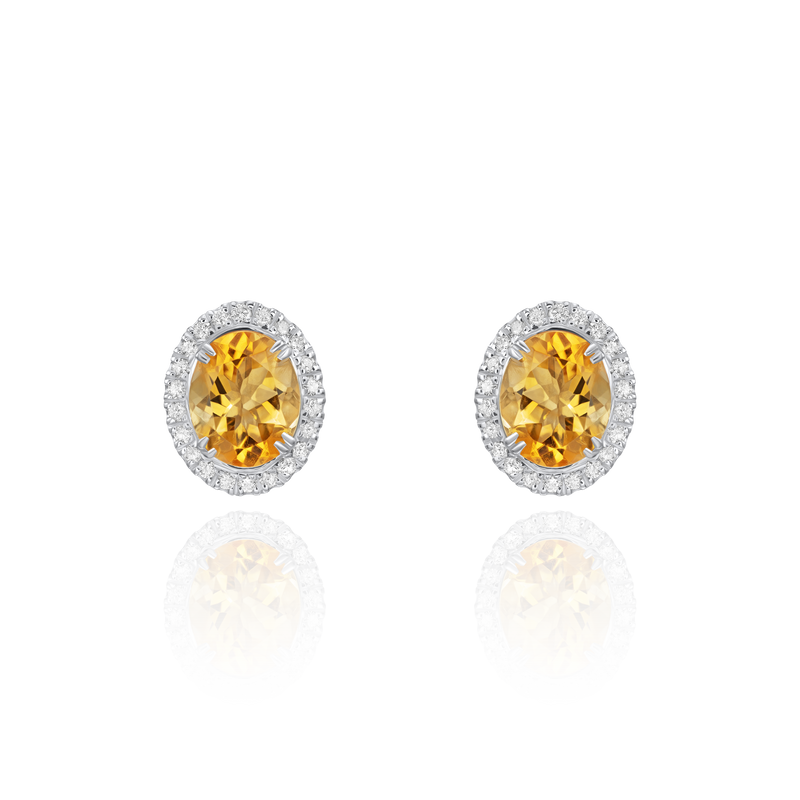 6.18cts Platinum Oval Citrine and Diamond Cluster Earrings