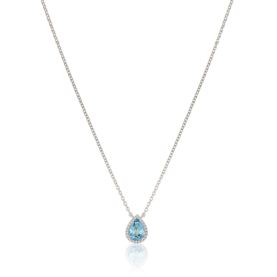 1.07cts Pear Shape Aquamarine and Diamond Pendant