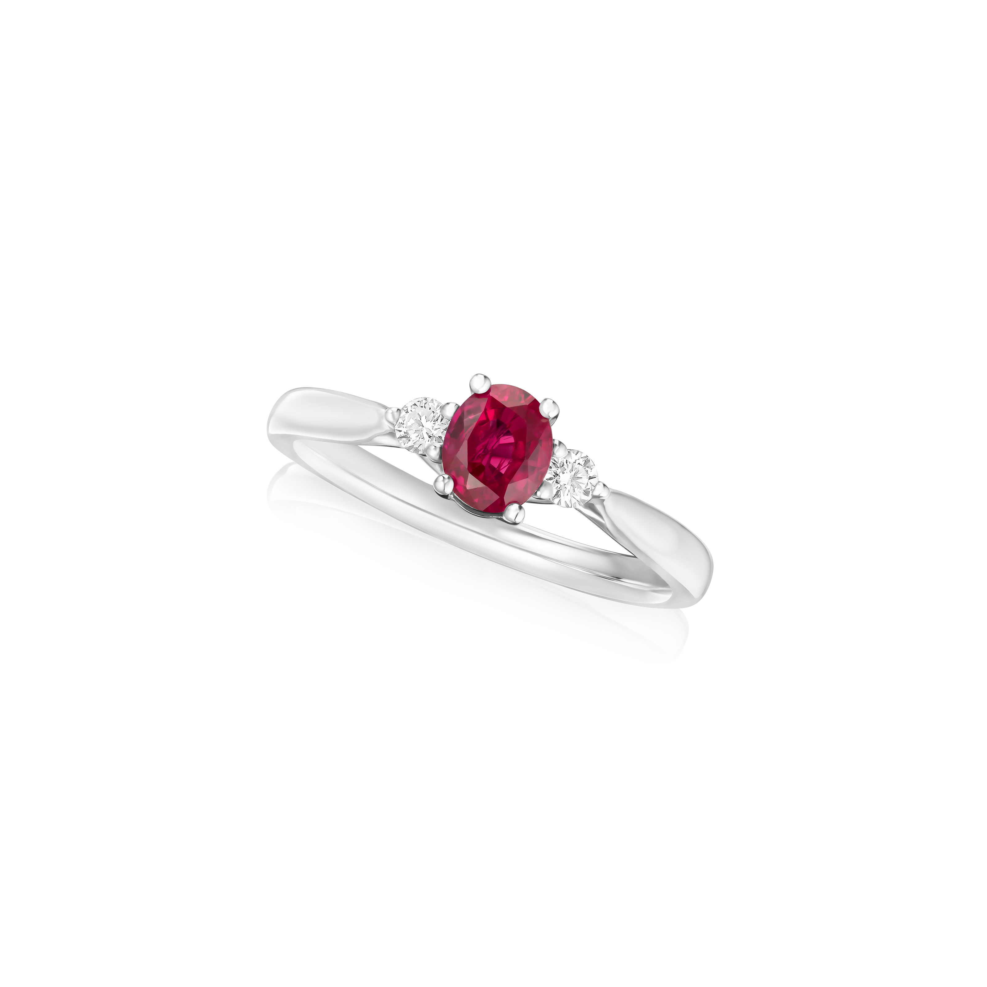 Oval Ruby and Diamond Three Stone Ring