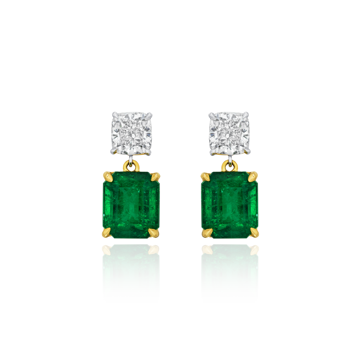Cushion Muzo Emerald and Diamond Drop Earrings