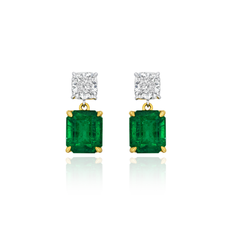 Cushion Muzo Emerald and Diamond Drop Earrings