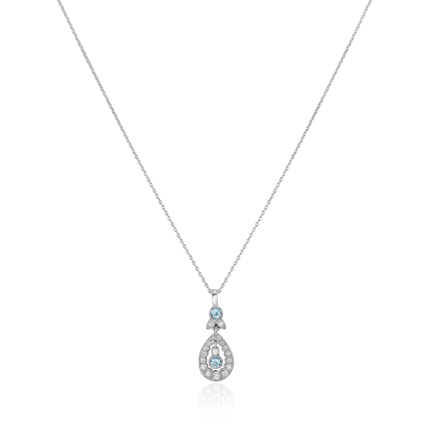 Platinum Aquamarine and Diamond Drop Pendant