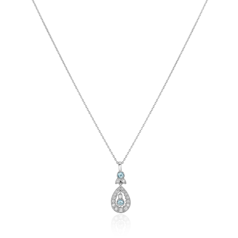 Platinum Aquamarine and Diamond Drop Pendant