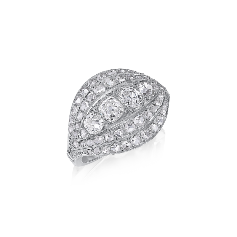 French Art Deco Diamond Bombe Cluster Ring