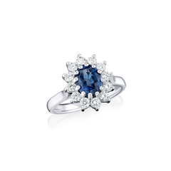 1.94cts Oval Sapphire and Diamond Cluster Ring
