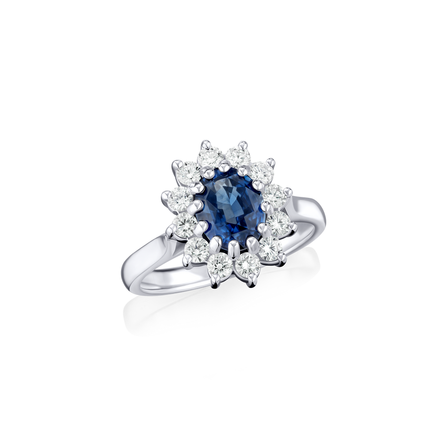 1.94cts Oval Sapphire and Diamond Cluster Ring