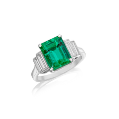 3.69cts Octagon Emerald and Diamond Five Stone Ring
