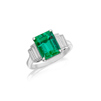 3.69cts Octagon Emerald and Diamond Five Stone Ring