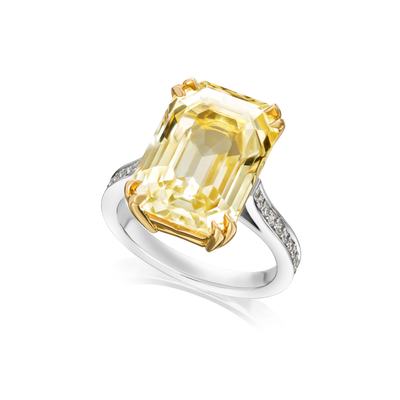 14.46cts Octagon Yellow Sapphire and Diamond Ring