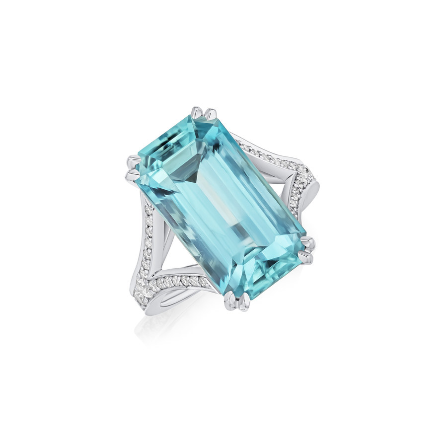 9.91cts Octagon Aquamarine Split Shoulder Platinum Ring