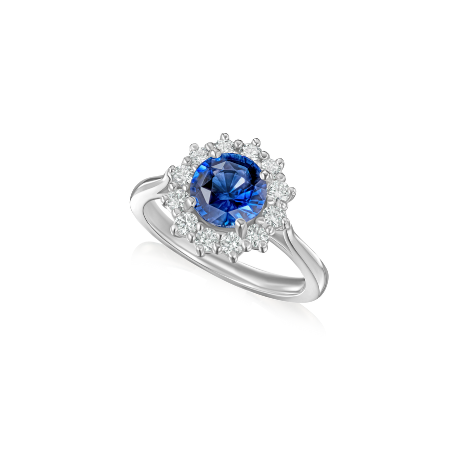 2.03cts Sapphire and Diamond Cluster Platinum Ring