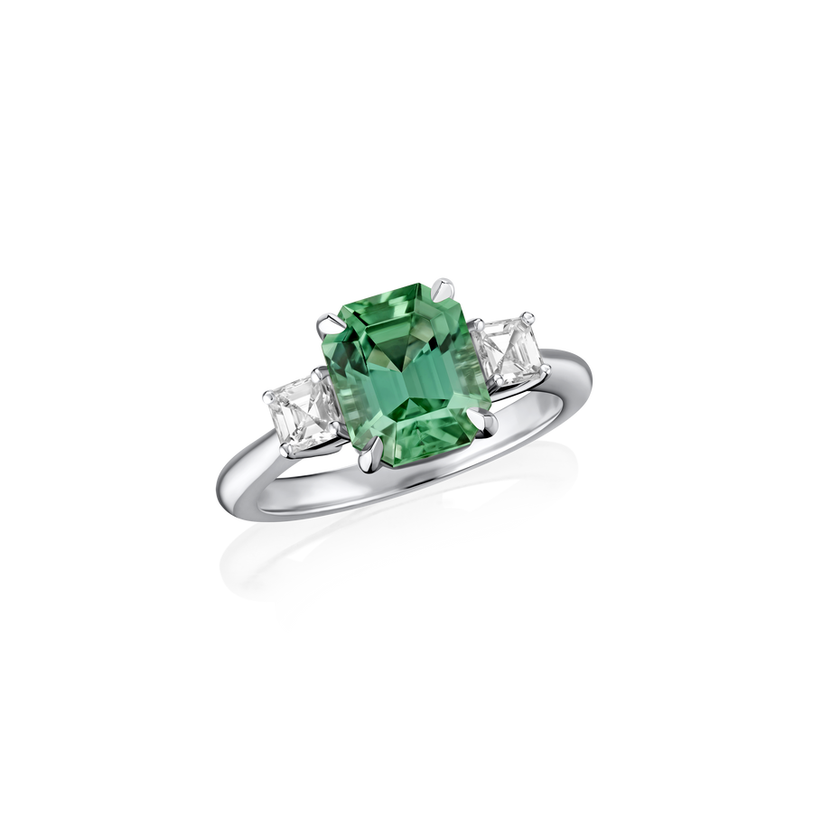 2.96cts Mint Tourmaline and Diamond Three Stone Ring