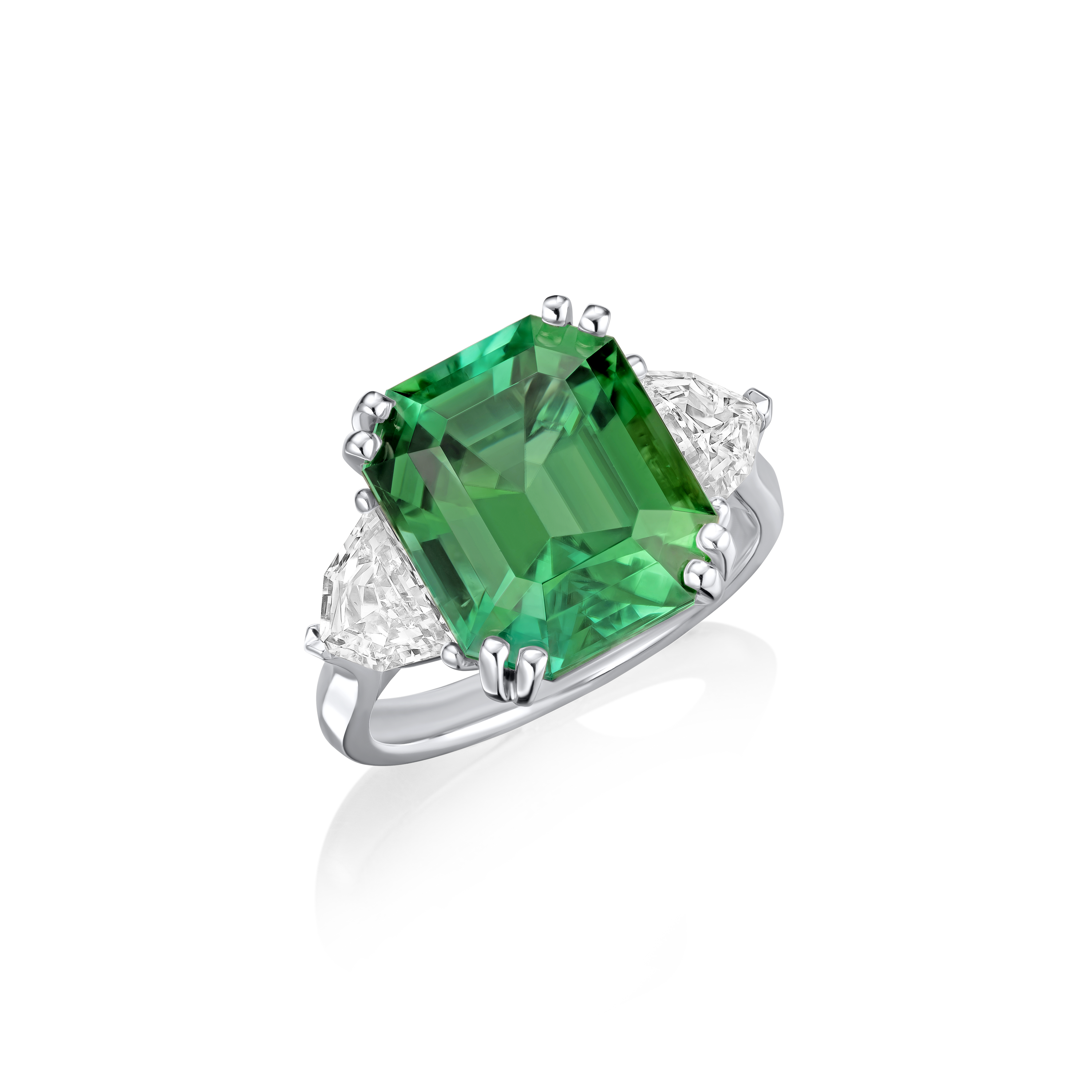 8.40cts Tourmaline and Shield Cut Diamond Three Stone Ring