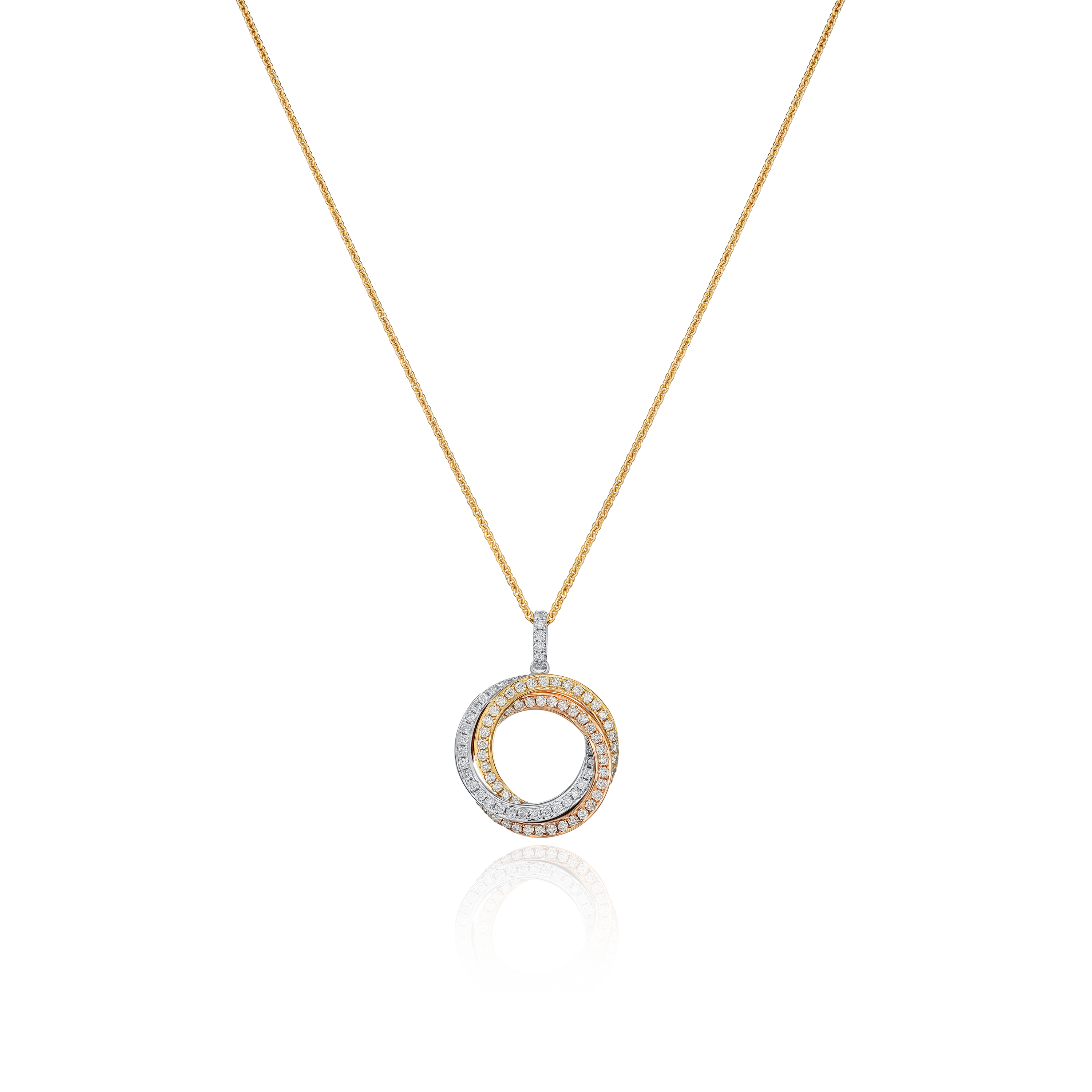 18ct Gold Three Colour Diamond-Set Circle Pendant