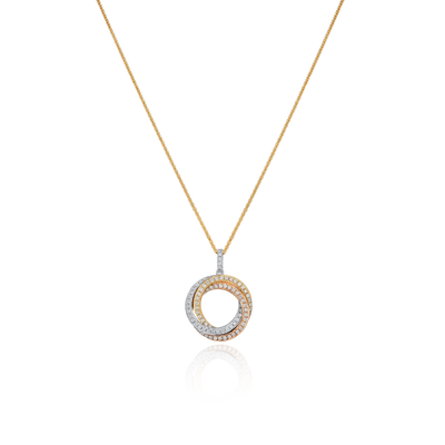 18ct Gold Three Colour Diamond-Set Circle Pendant