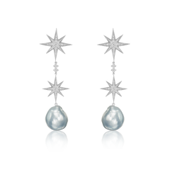 Sienna 18ct White Gold Star Pearl Drop Earrings