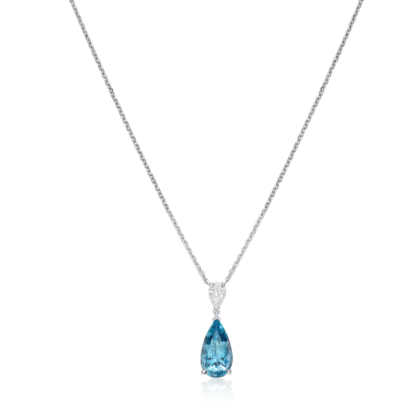 2.79cts Pear Shape Diamond and Aquamarine Drop Pendant