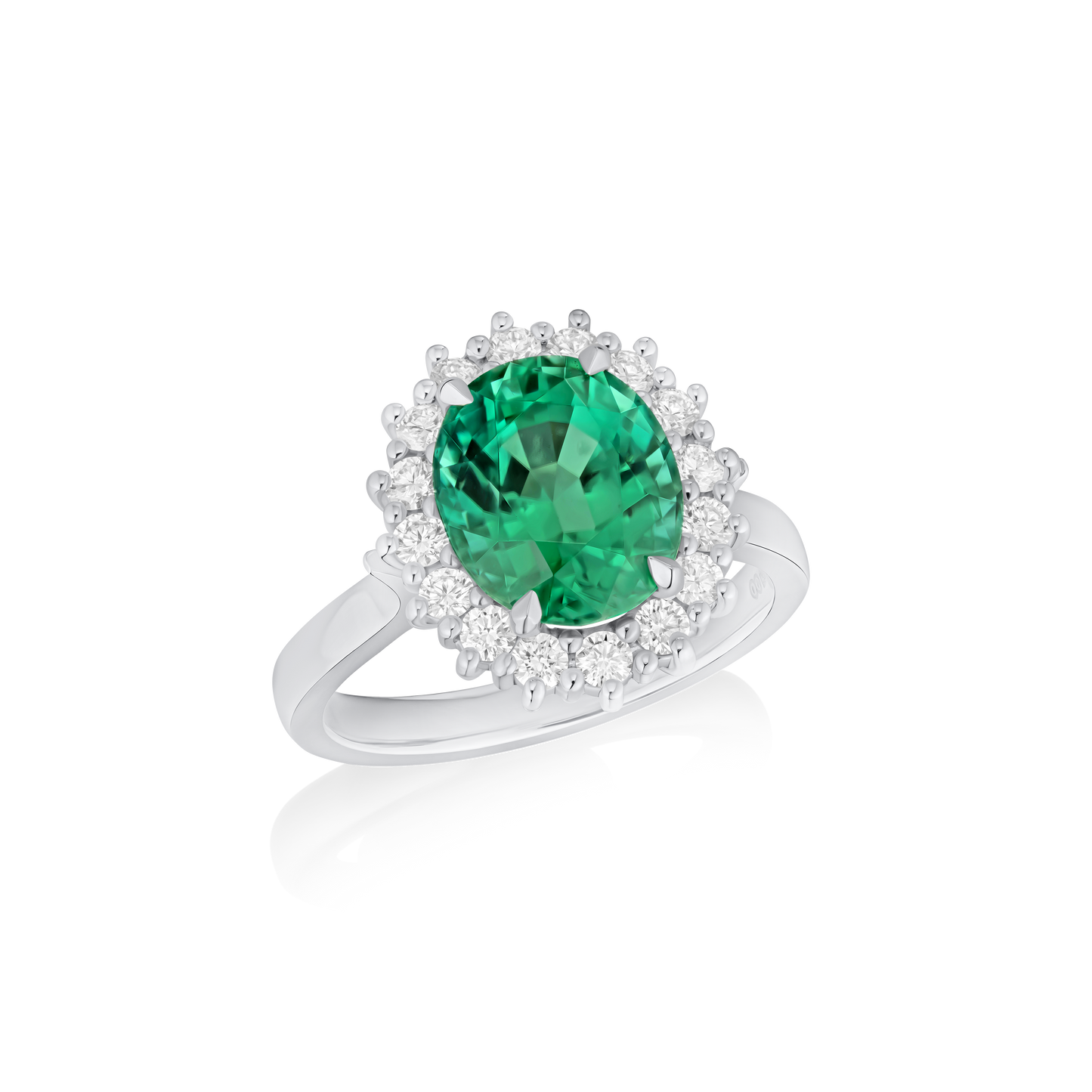 3.90cts Lagoon Tourmaline and Diamond Cluster Ring