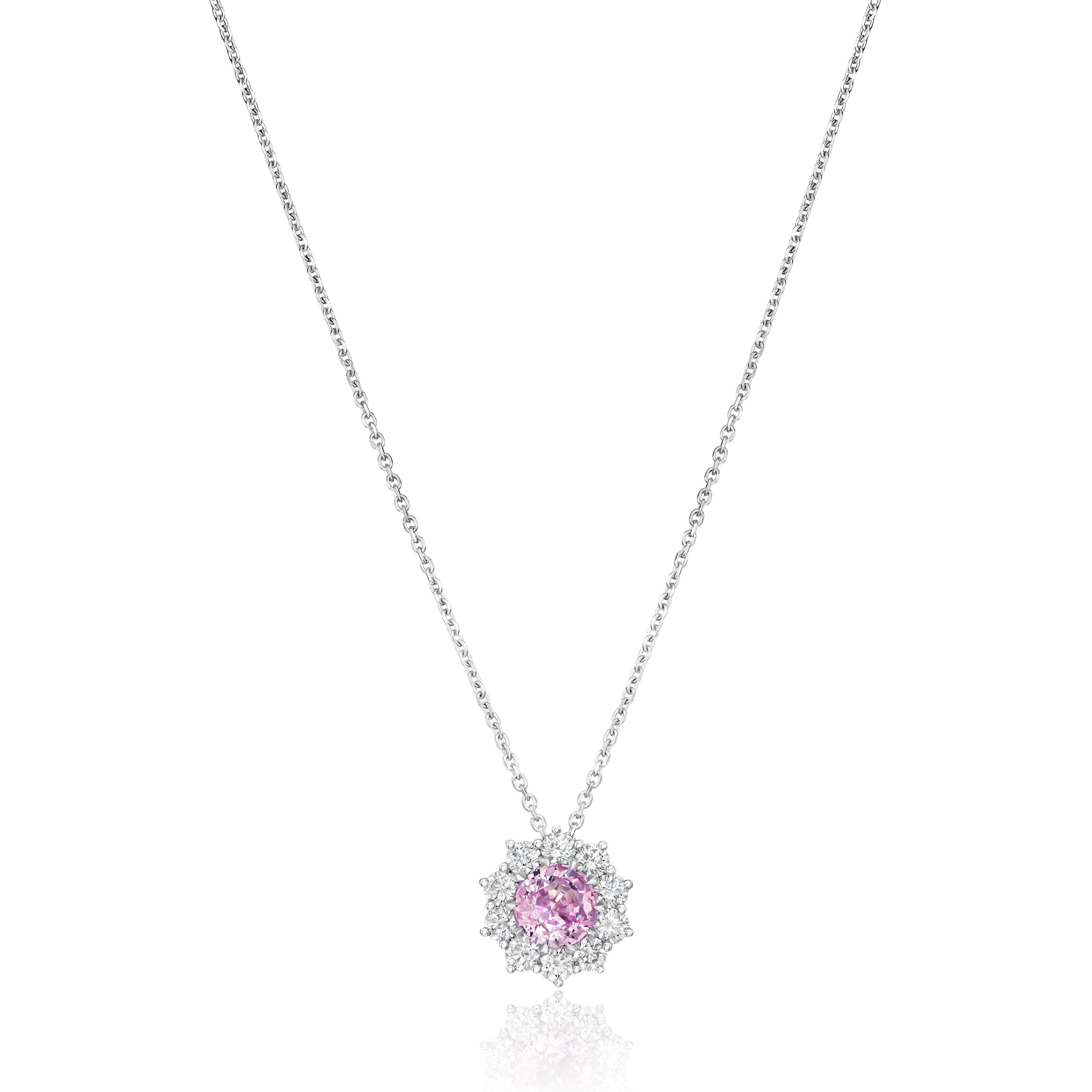 2.37cts Pink Sapphire and Diamond Cluster Pendant