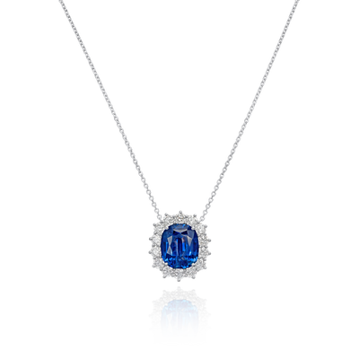 8.78cts Sapphire and Diamond Cluster Pendant