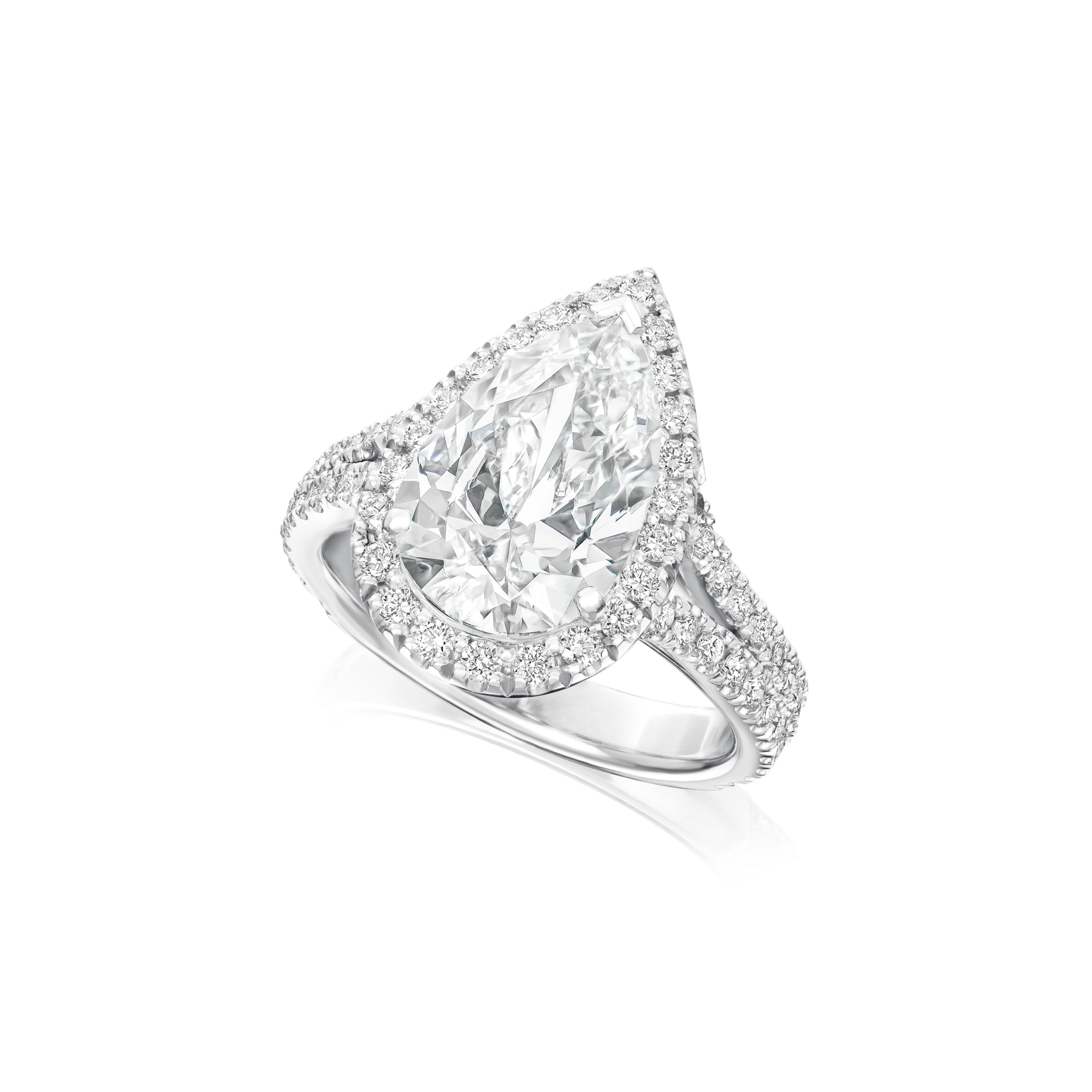 3.50cts Pear-Cut Diamond Ring With Split Diamond Shoulders