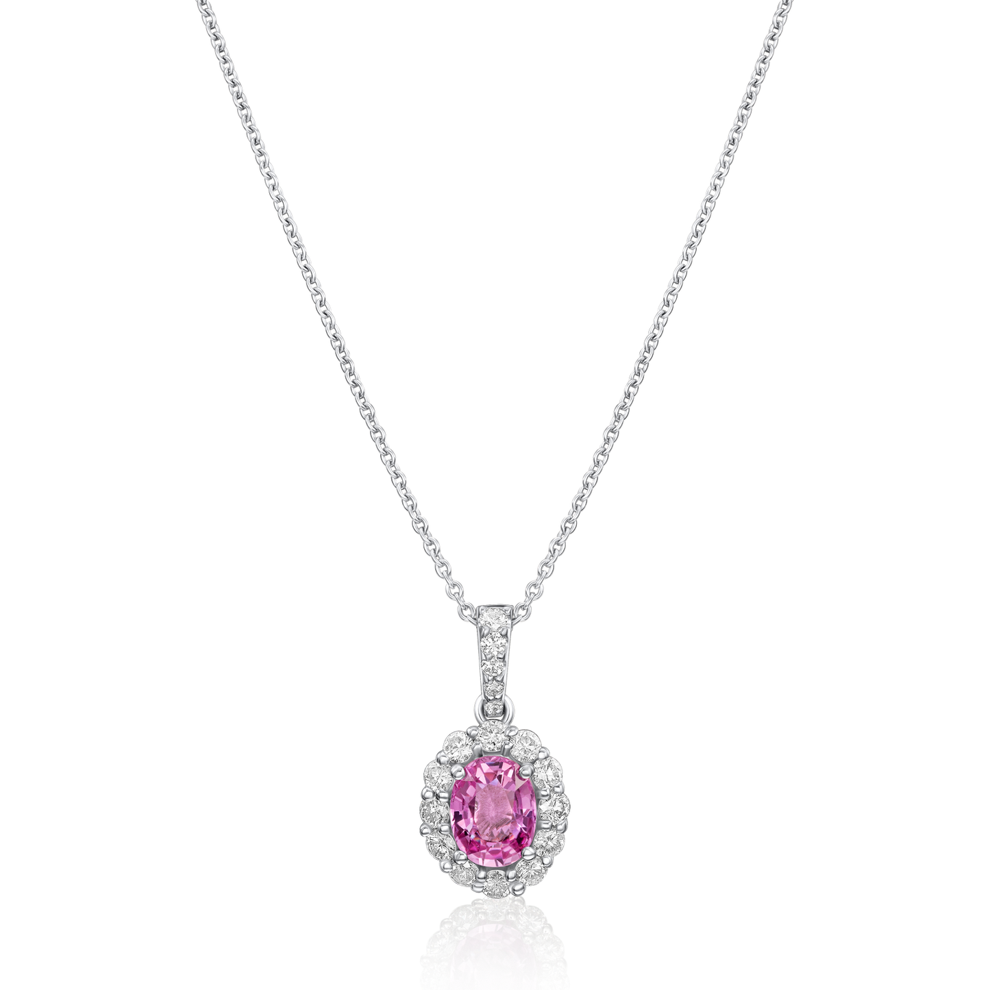 Pink Sapphire and Diamond Cluster Pendant