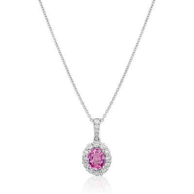 Pink Sapphire and Diamond Cluster Pendant