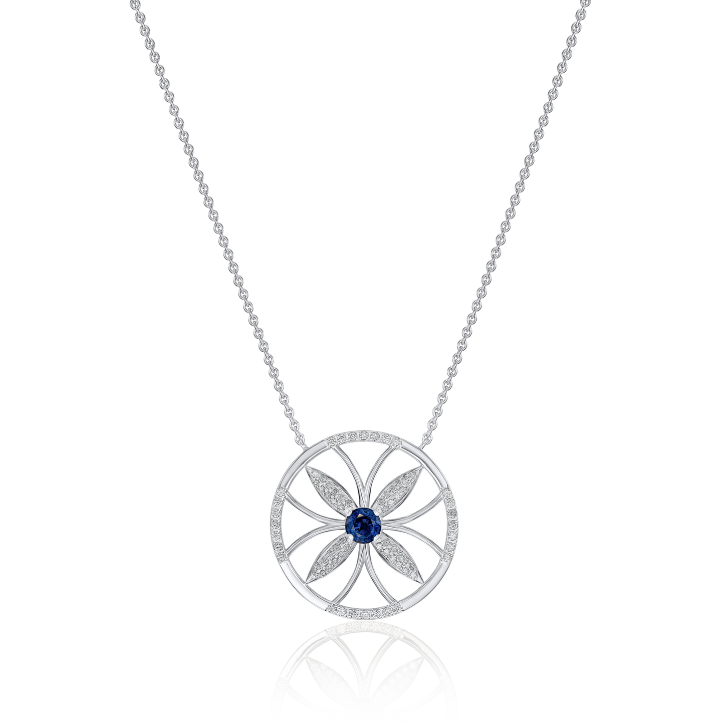 Sapphire and Diamond Flower Cluster Pendant