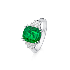 Cushion-Cut Emerald and Diamond Five Stone Ring