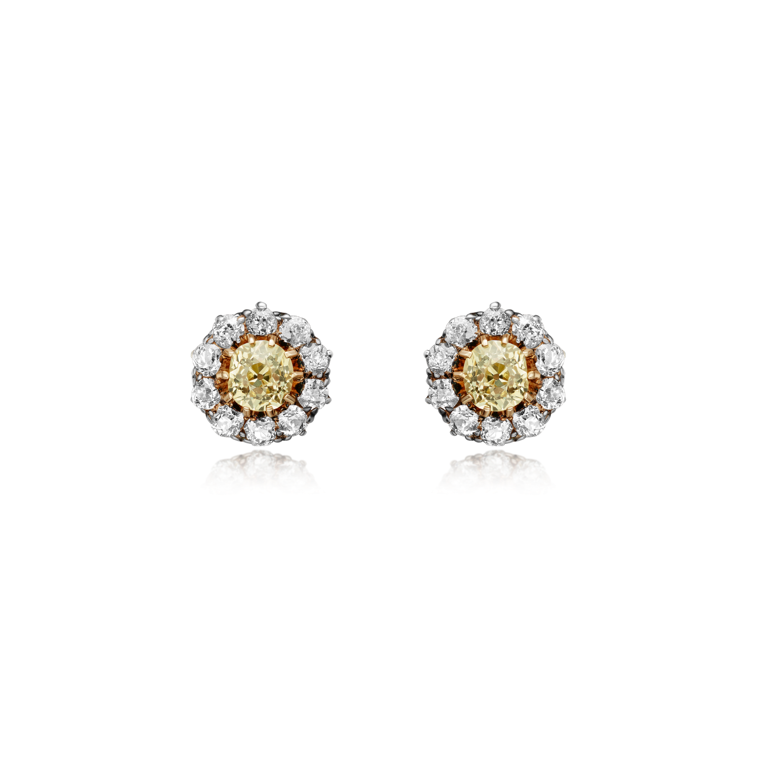 Yellow and White Diamond 18ct Yellow Gold Cluster Earrings